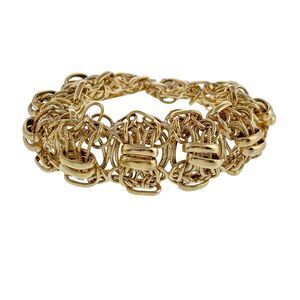 Vintage OT Turkey Sterling Silver Gold Plated Circle Cluster Chain Bracelet 7.5"